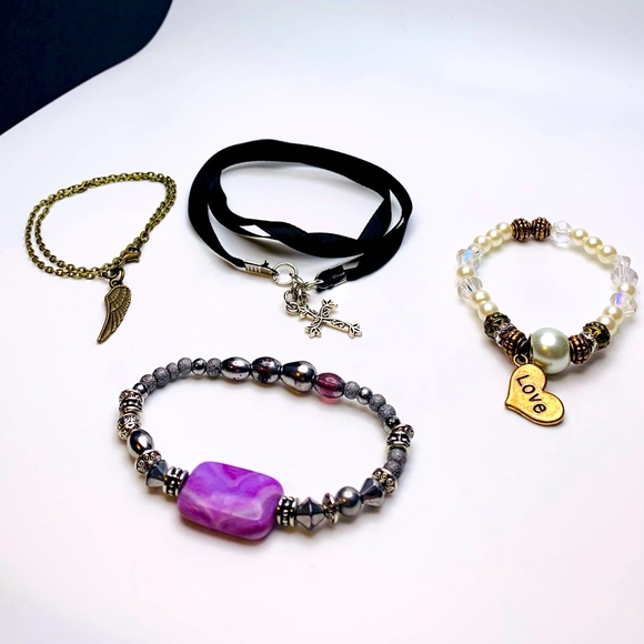 Rustic Wing & Cross Ribbon Bracelet Stack - Picture 3 of 6